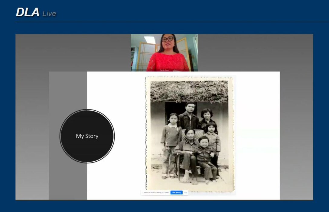 Sandy Hoa Dang shows a picture of her family in Hanoi, Vietnam during an Asian American Pacific Islander Heritage Month virtual presentation July 29. Dang, a  social entrepreneur, experienced executive, leadership trainer, and management consultant, shared her experiences as a child in the Vietnam War, her time spent in refugee camps, and her struggles and successes in the United States.
