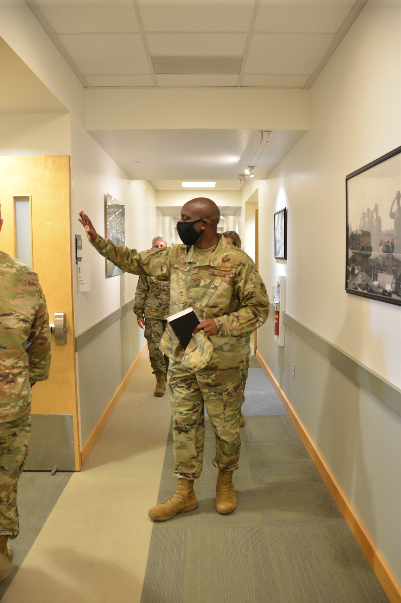 U.S. Air Force Col. Travolis Simmons, 3rd Wing commander waves to 477th Fighter Group staff during a visit to the unit. Col. Simmons took command of the 3rd WG July 17, 2020.