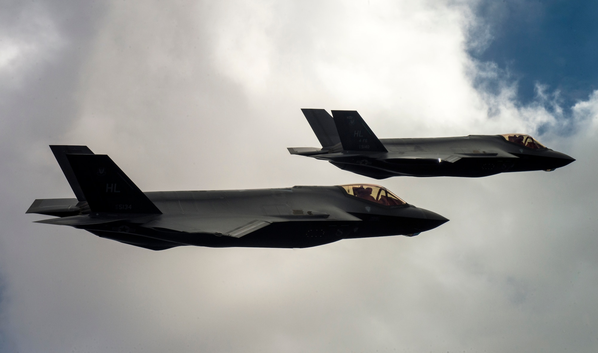 Two U.S. Air Force F-35A Lightning IIs fly over Utah and the surrounding area on Feb 14, 2018.