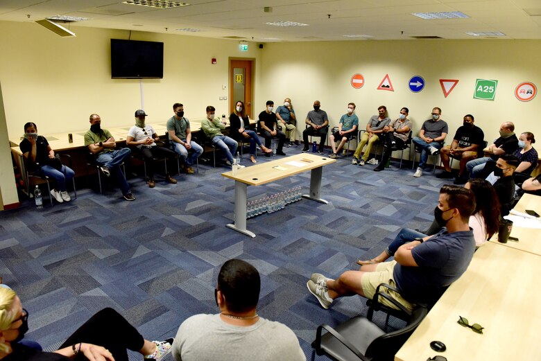 U.S. Airmen participate in group discussions during Unity In Diversity Day at Aviano Air Base, Italy, July 17, 2020. The day consisted of group discussions and activities aimed at discovering and recognizing personal bias within the participants. (U.S. Air Force photo by Staff Sgt. Kelsey Tucker)