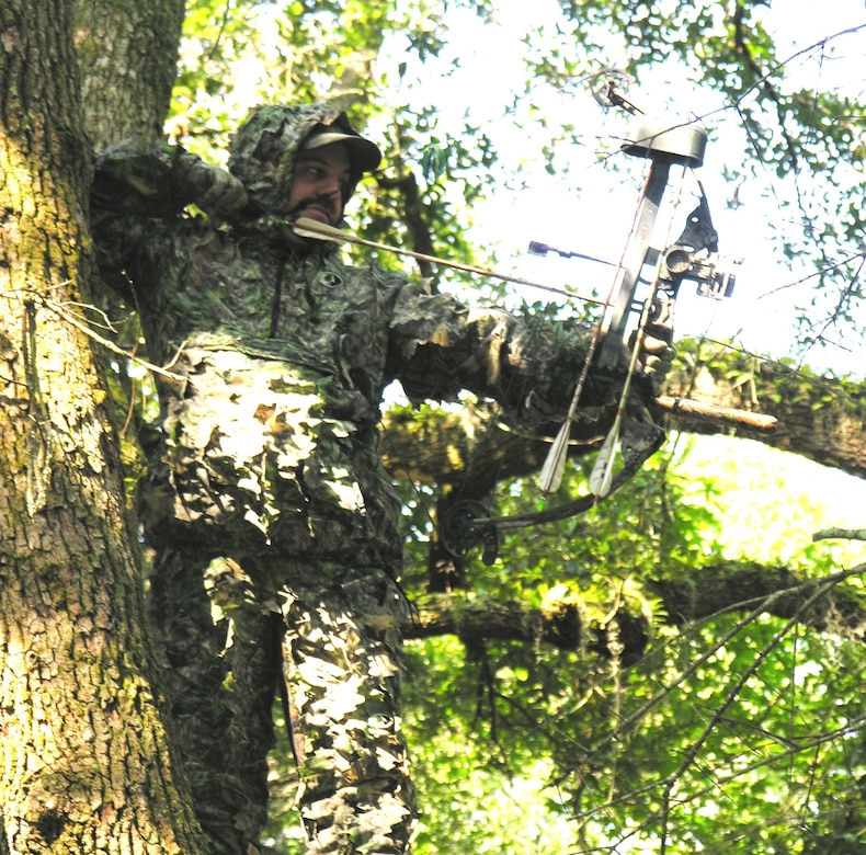 A hunter who took the hunter safety course at Joint Base Charleston aims a bow and arrow at JB Charleston. The natural resource office offers a hunter safety course on August 8, September 19 and October 24 for anyone interested please contact Terrence Larimer, the natural resource manager at (843)794-7951.