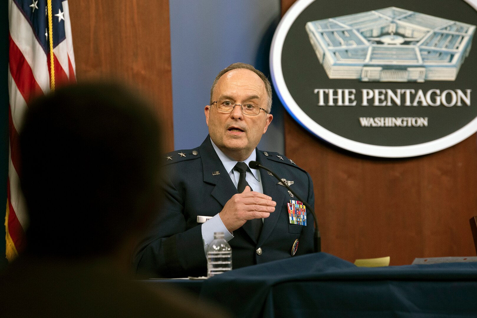 Air Force Maj. Gen. (Dr.) Lee E. Payne, assistant director for combat support at the Defense Health Agency and the diagnostics and testing lead for the Defense’s Department’s coronavirus task force, speaks during a Pentagon news conference on DOD COVID-19 testing, July 30, 2020.