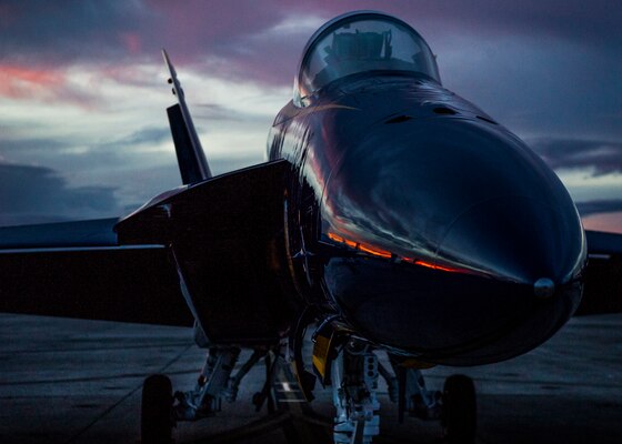 The first Blue Angels F/A-18 Super Hornet parks on the flight line at Naval Air Station Pensacola, Florida.