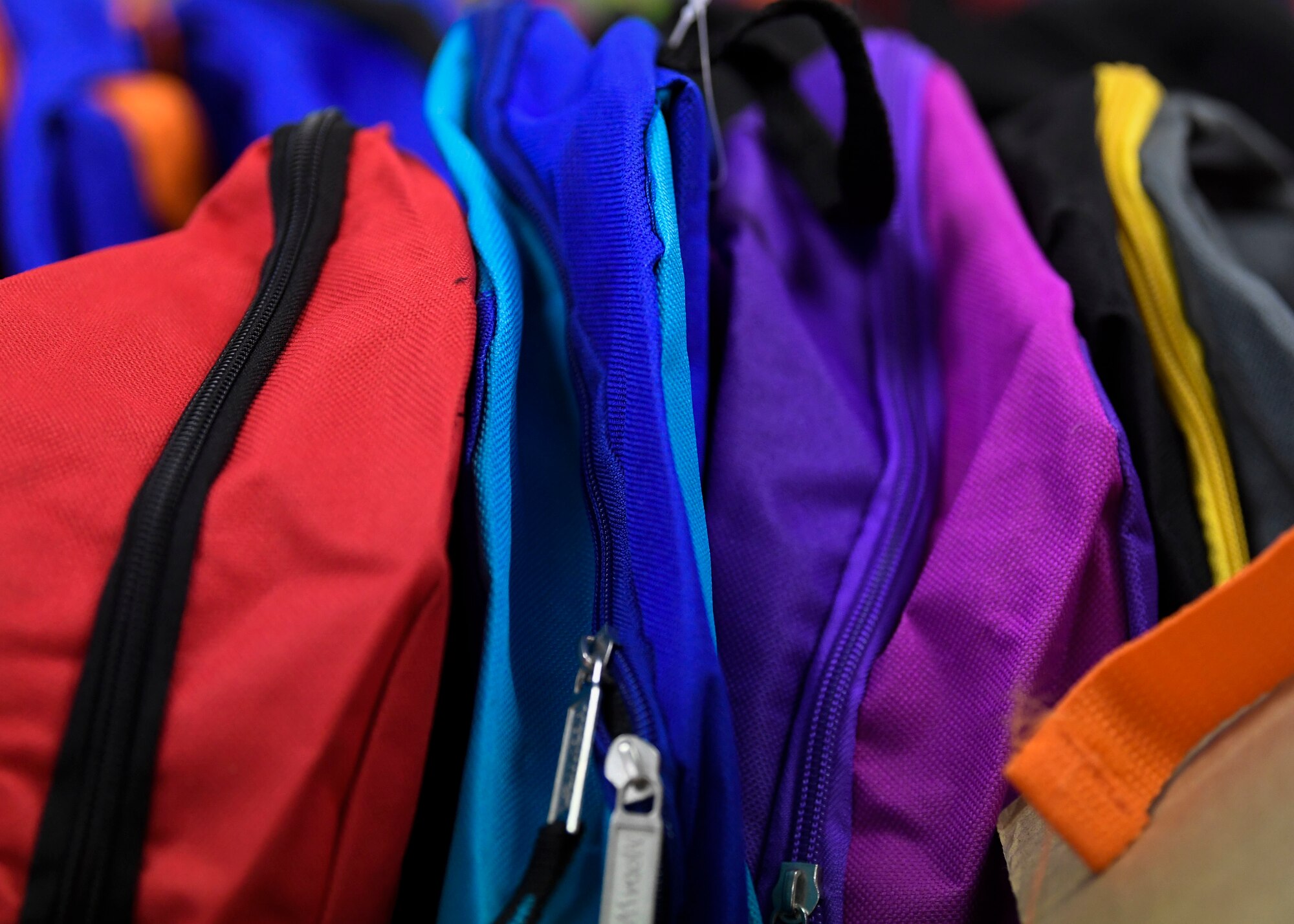 A display of backpacks.