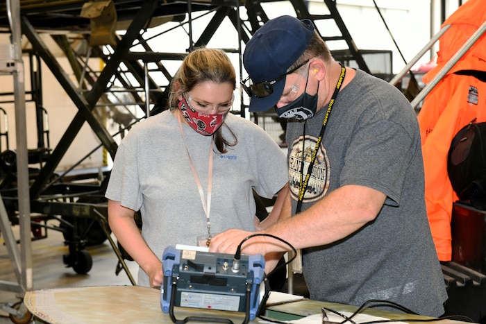 Man and women working