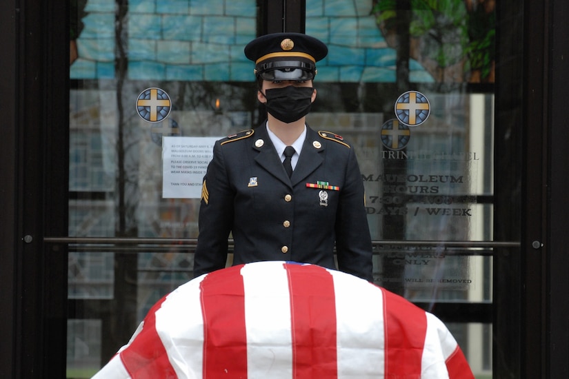 Honor guard soldier at a military funeral.