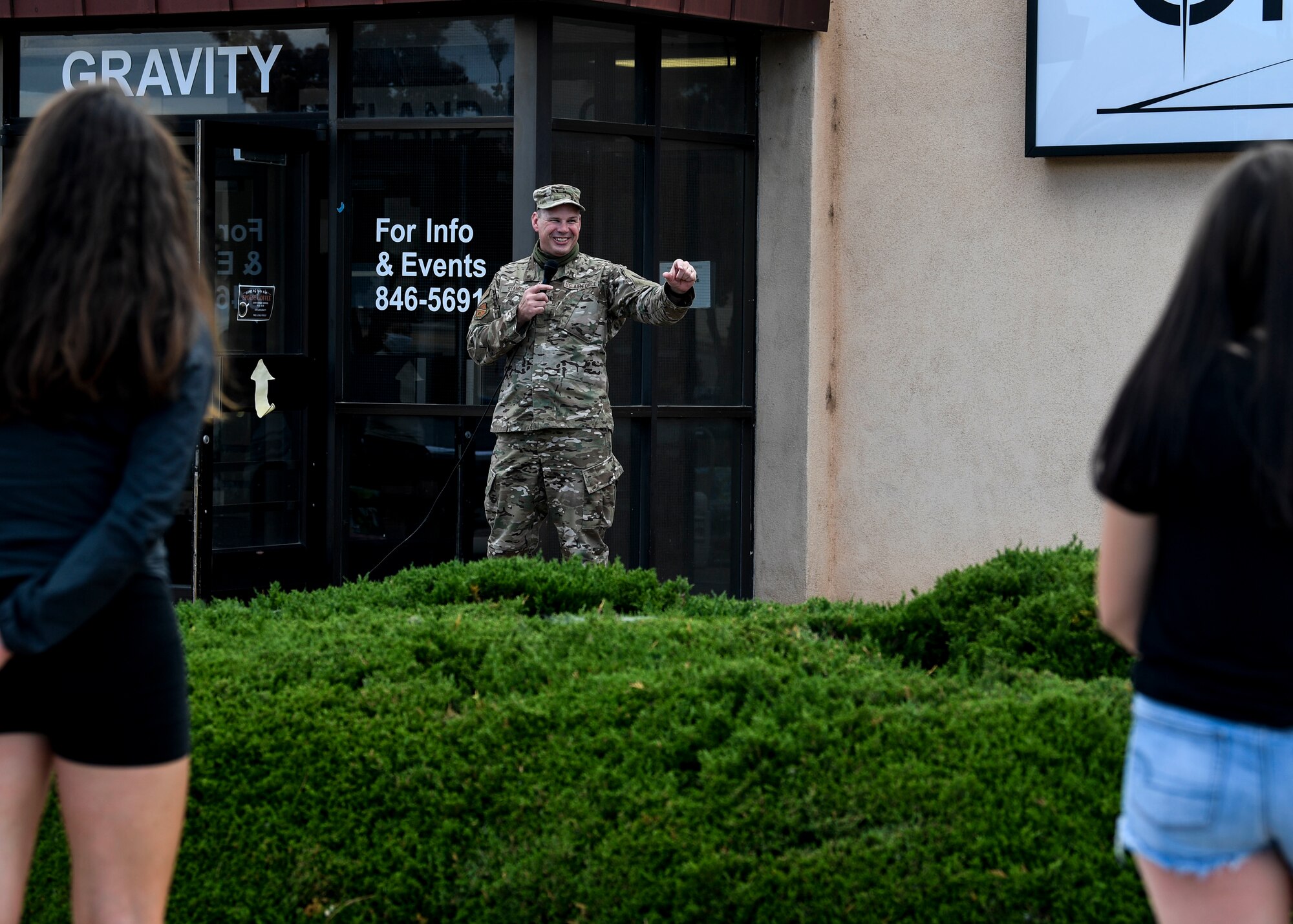 U.S. Air Force Chief Master Sgt. Robert W. Stamper, 377 Air Base Wing command chief, speaks to Airmen.