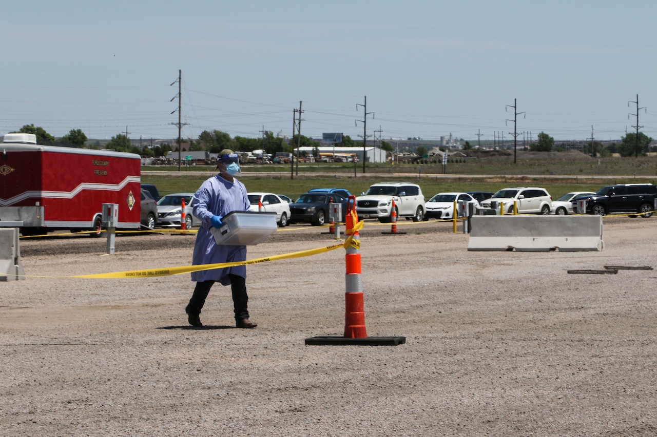 Kansas guardsmen conducting COVID-19 screenings.
