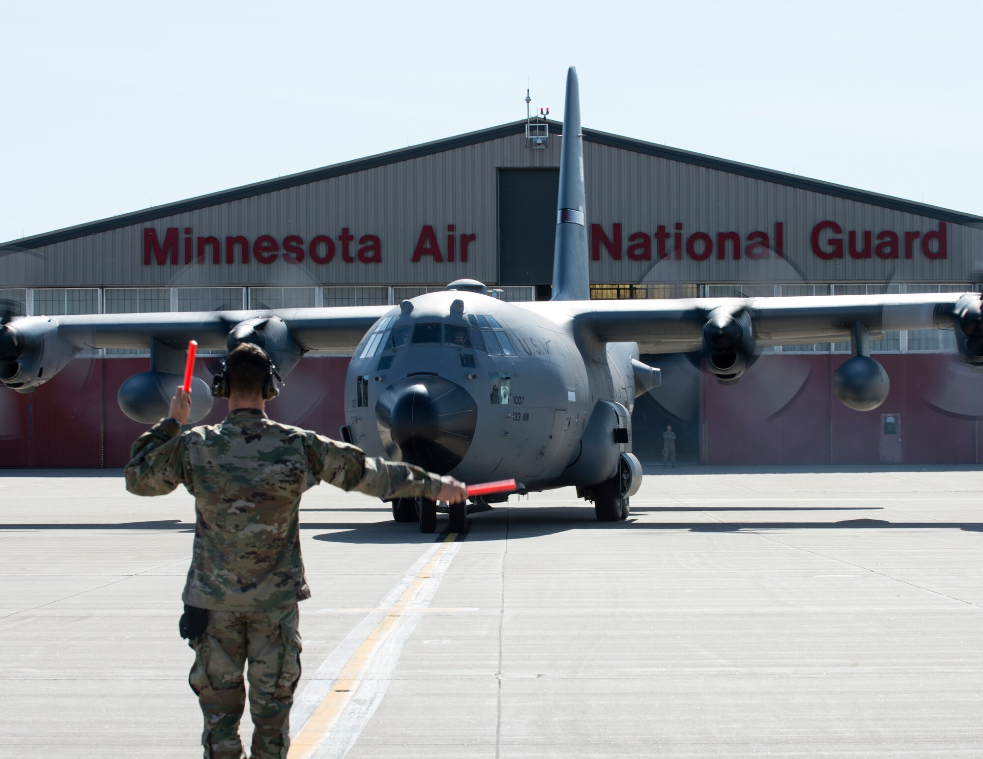 U.S. Air Force C-130 Hercules assigned to the 133rd Airlift Wing participated in a two-phased movement of supplies with Alpha Company, 134th Brigade Support Battalion destined for Minnesota State Patrol in St. Paul, Minn., May 31 2020.