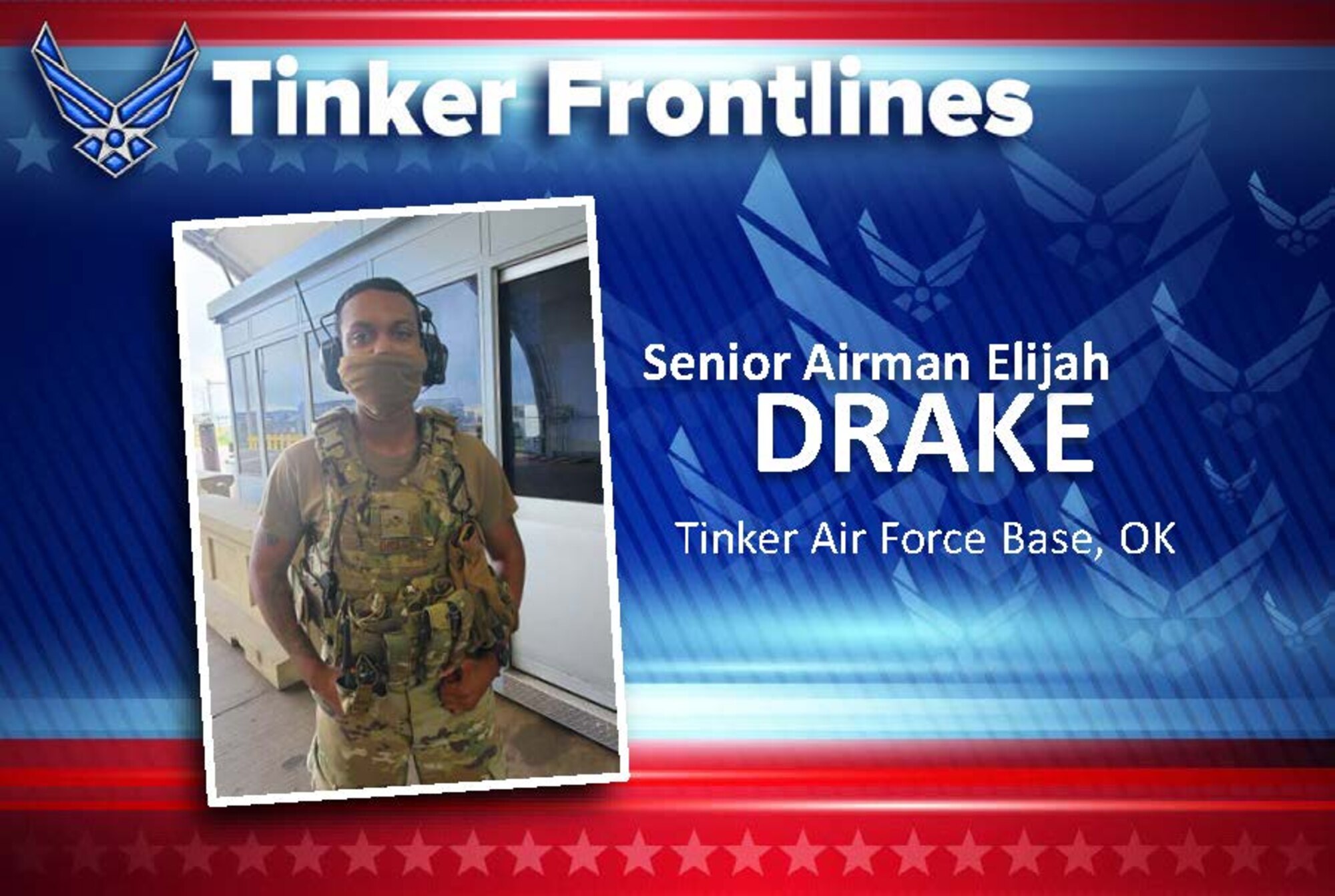Senior Airman Elijah Drake is a vehicle search area member with the 72nd Security Forces Squadron and has been in the Air Force for two and a half years.