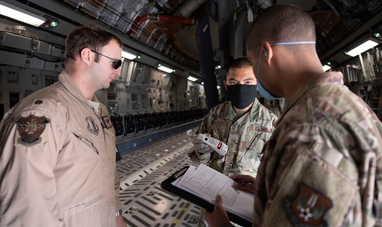 Each person traveling into Spangdahlem AB must fill out a medical evaluation sheet and have their temperature taken before exiting the aircraft