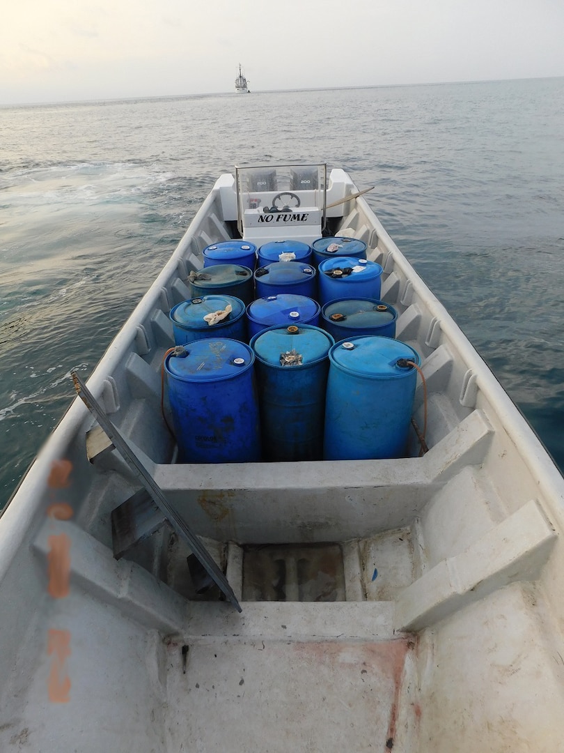 A panga is shown in the eastern Pacific Ocean off Central America in mid-May 2020