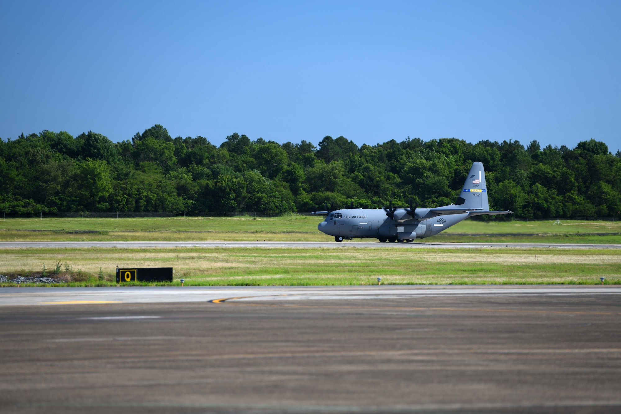 A C-130J Super Hercules assigned to the 314 Airlift Wing takes off at Little Rock Air Force Base, Arkansas.