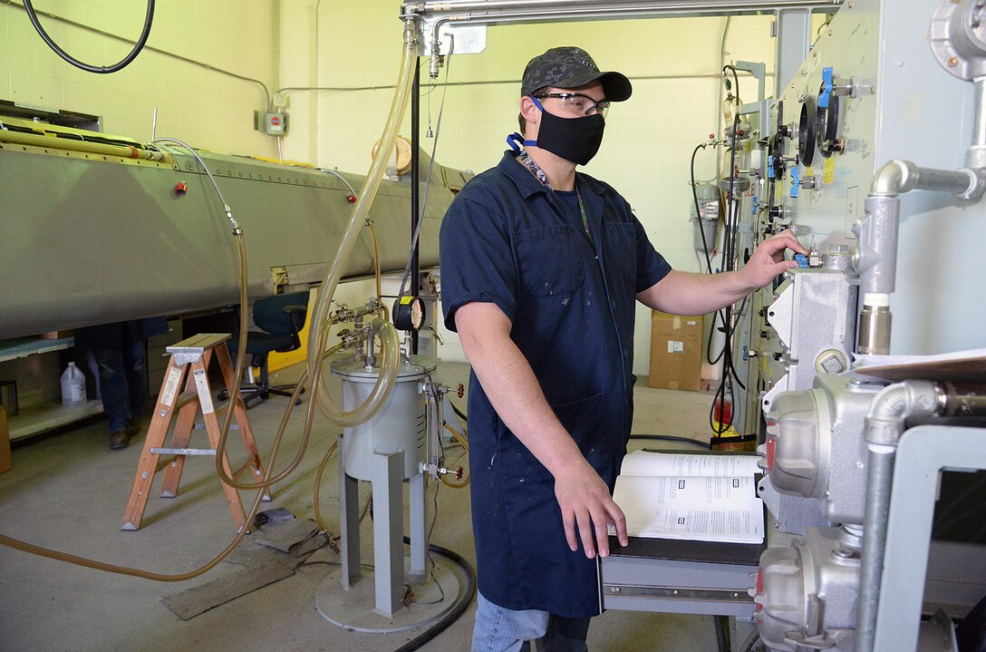 582 Missile Maintenance Squadron liquid engine rocket fuel mechanic, Leroy Fulton, watches over the controls while refueling an AGM-86B Air Launched Cruise Missile on Apr. 28, 2020, at Hill Air Force Base, Utah.