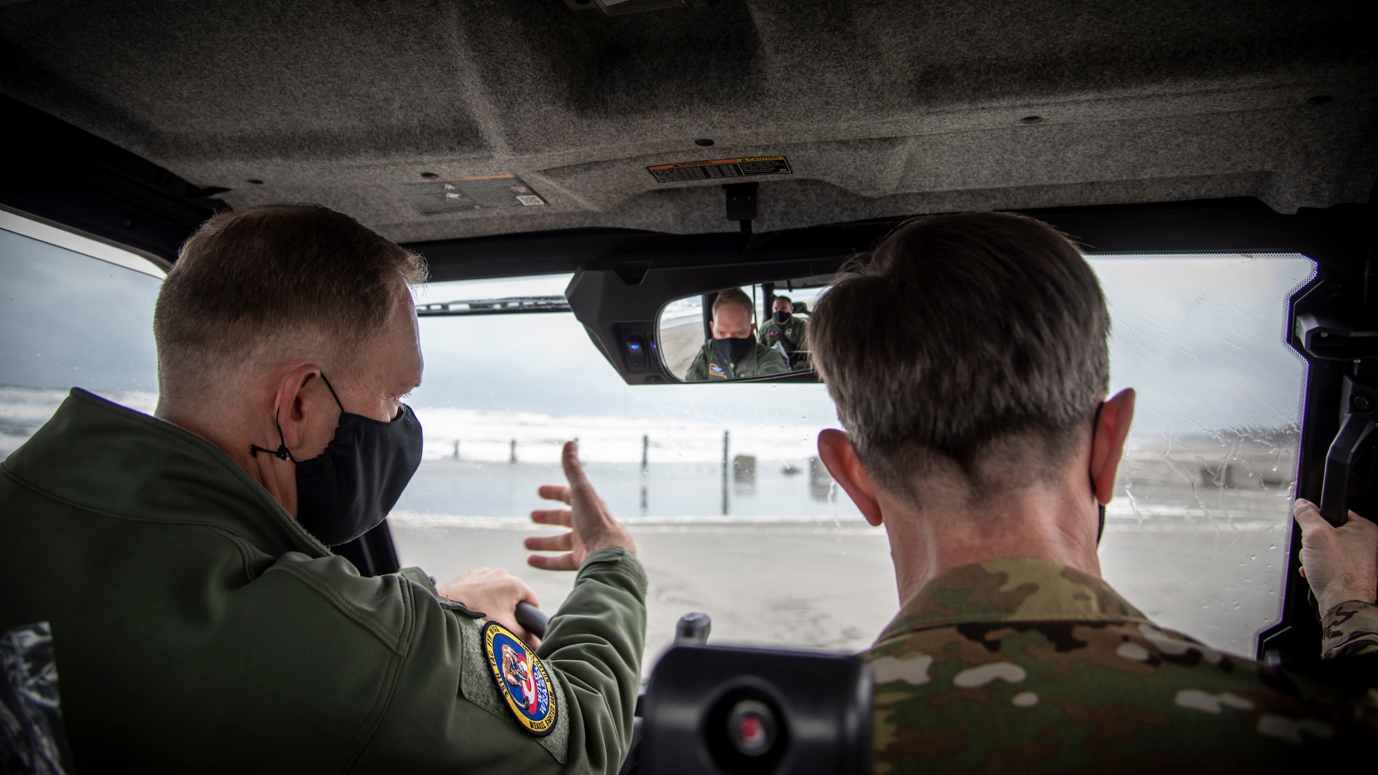 U.S. Air Force Col. Kristopher W. Struve, left, the 35th Fighter Wing commander, showcases Draughon Range to Lt. Gen. Kevin B. Schneider, right, the U.S. Forces Japan and Fifth Air Force commander, at Draughon Range near Misawa Air Base, Japan, May 20, 2020. Draughon range is the premier training site where Misawa’s F-16 Fighting Falcons employ inert munitions and defend against simulated surface-to-air threats. The range is also utilized by many other USFJ units, providing critical training to combat search and rescue, mobility and fighter units throughout Japan. (U.S. Air Force photo by Airman 1st Class China M. Shock)