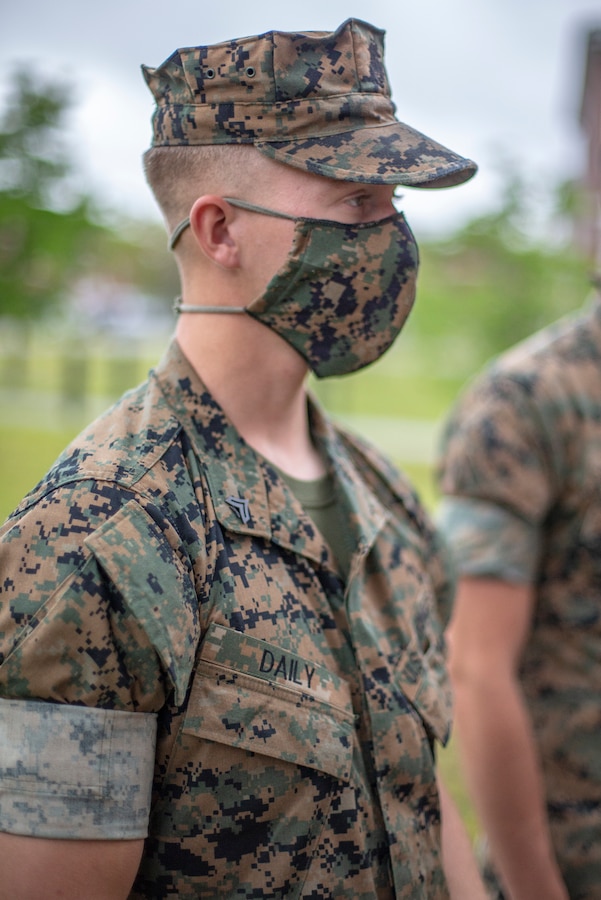 Cpl. Geoffrey Daily, a field radio operator with Special Purpose Marine Air-Ground Task Force - Southern Command, listens to a brief of the radio operator’s duties during a certification exercise at Marine Corps Base Camp Lejeune, North Carolina, April 20, 2020. The CERTEX is the culmination exercise that will test the training and readiness of the Marines and Sailors of the SPMAGTF-SC for certification to deploy. Once certified, the SPMAGTF-SC will be ready to conduct crisis response, theater security cooperation training and general engineering projects alongside partner nation militaries in Latin America and the Caribbean. Daily is a native of Bellingham, Washington. (U.S. Marine Corps photo by Cpl. Benjamin D. Larsen)
