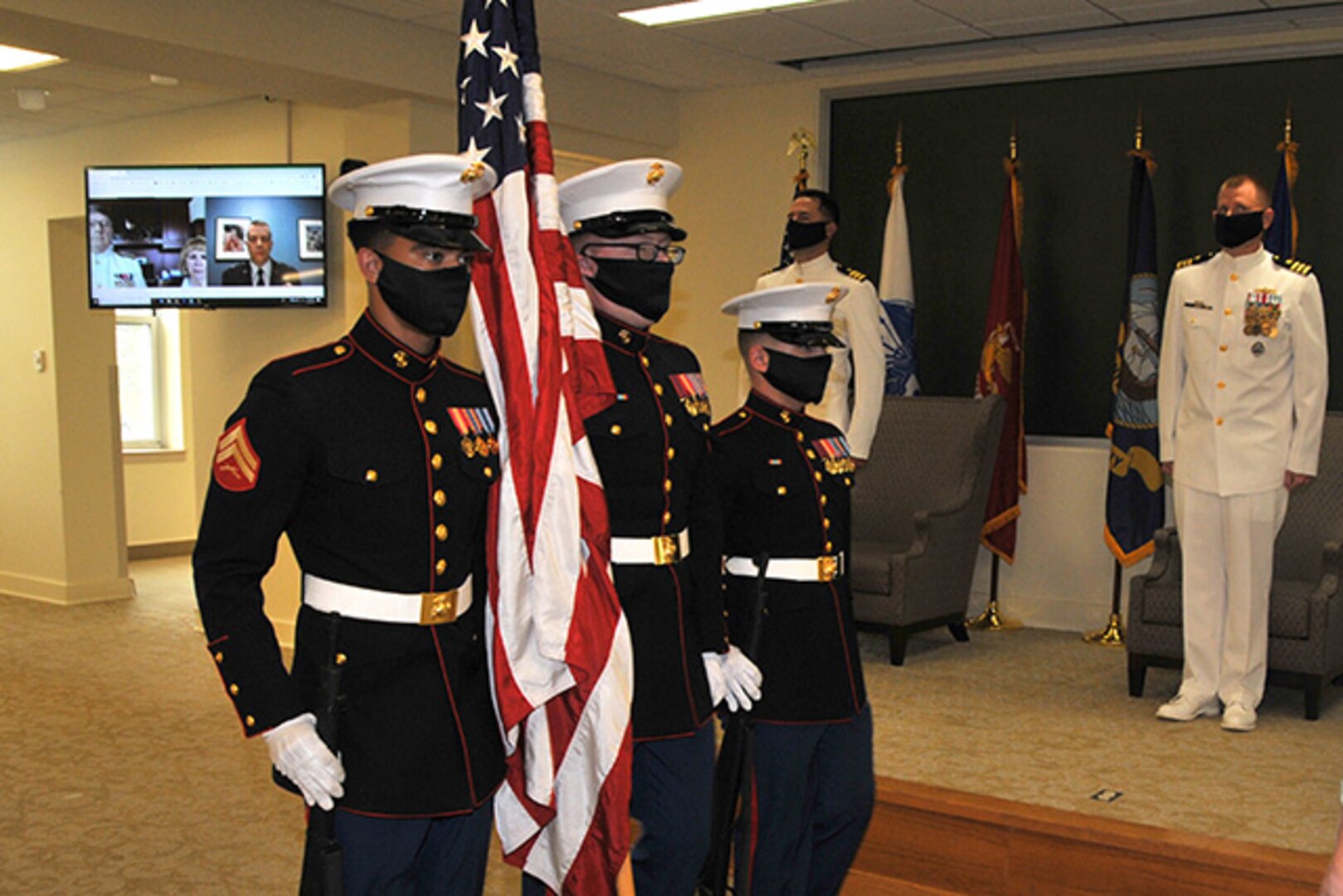 Color guard presents nation's flag at ceremony