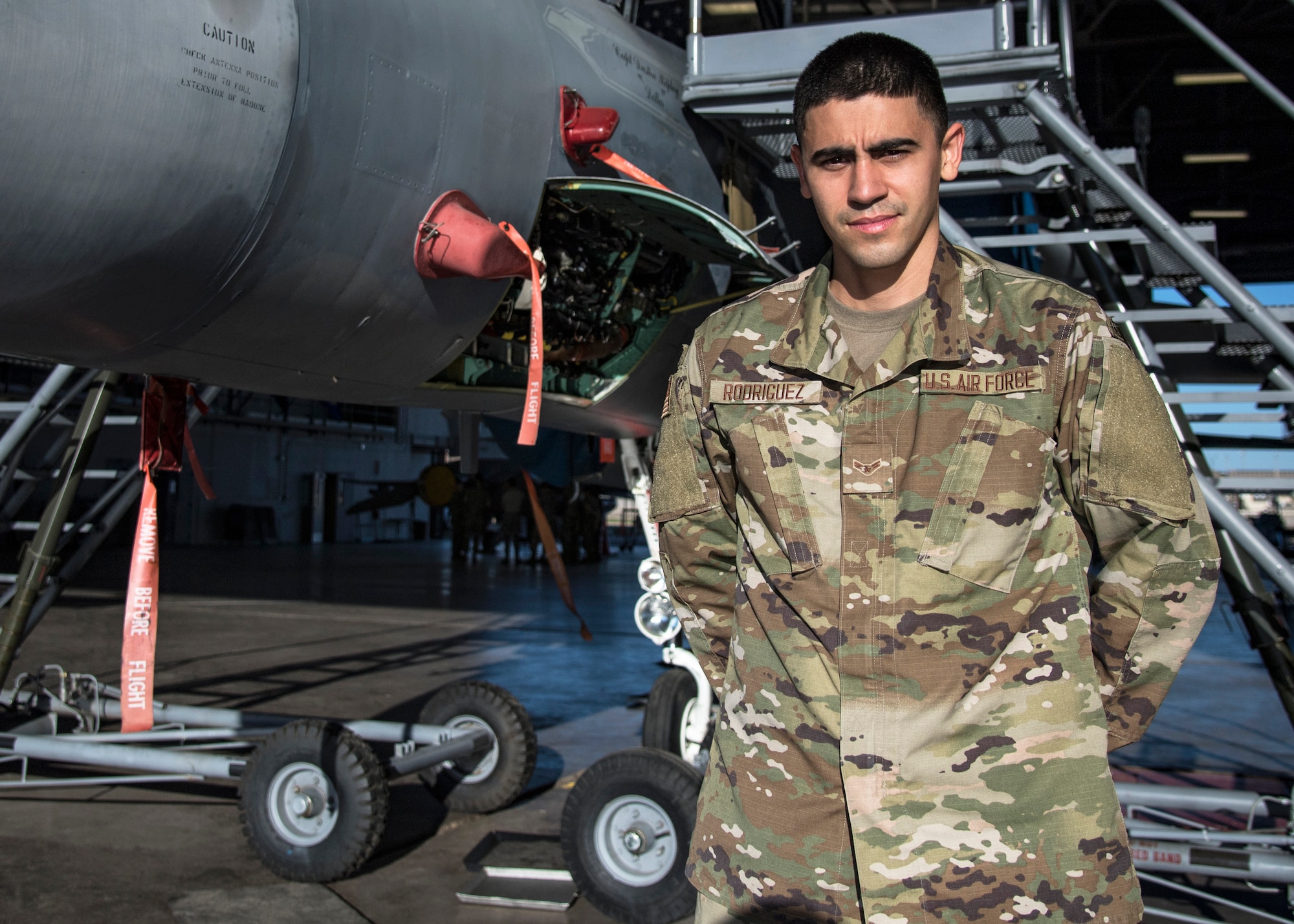 Airman First Class Frankie Rodriguez, 364th Training Squadron electrical and environmental systems apprentice course student, poses for a photo at Sheppard Air Force Base, Texas, June 3, 2020. Rodriguez is a Massachusetts native and joined the Air Force to challenge himself and create professional opportunities. He scored 100 percent on all ten of the course's block tests. Doing so has earned him the ACE award. (U.S. Air Force photo by Senior Airman Pedro Tenorio)