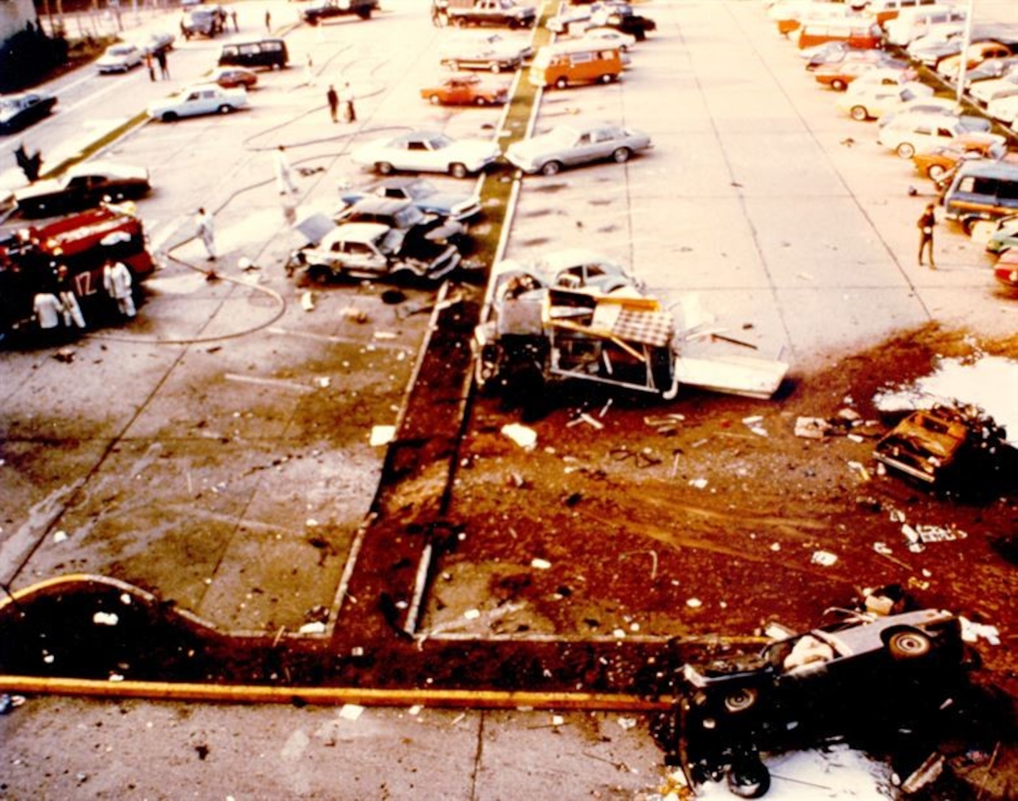 This is the aftermath of the 1981 Red Army Faction bombing of U.S. Air Forces Europe headquarters at Ramstein Air Base, Germany. OSI agents were involved with the terrorist investigation that followed. (U.S. Air Force photo)