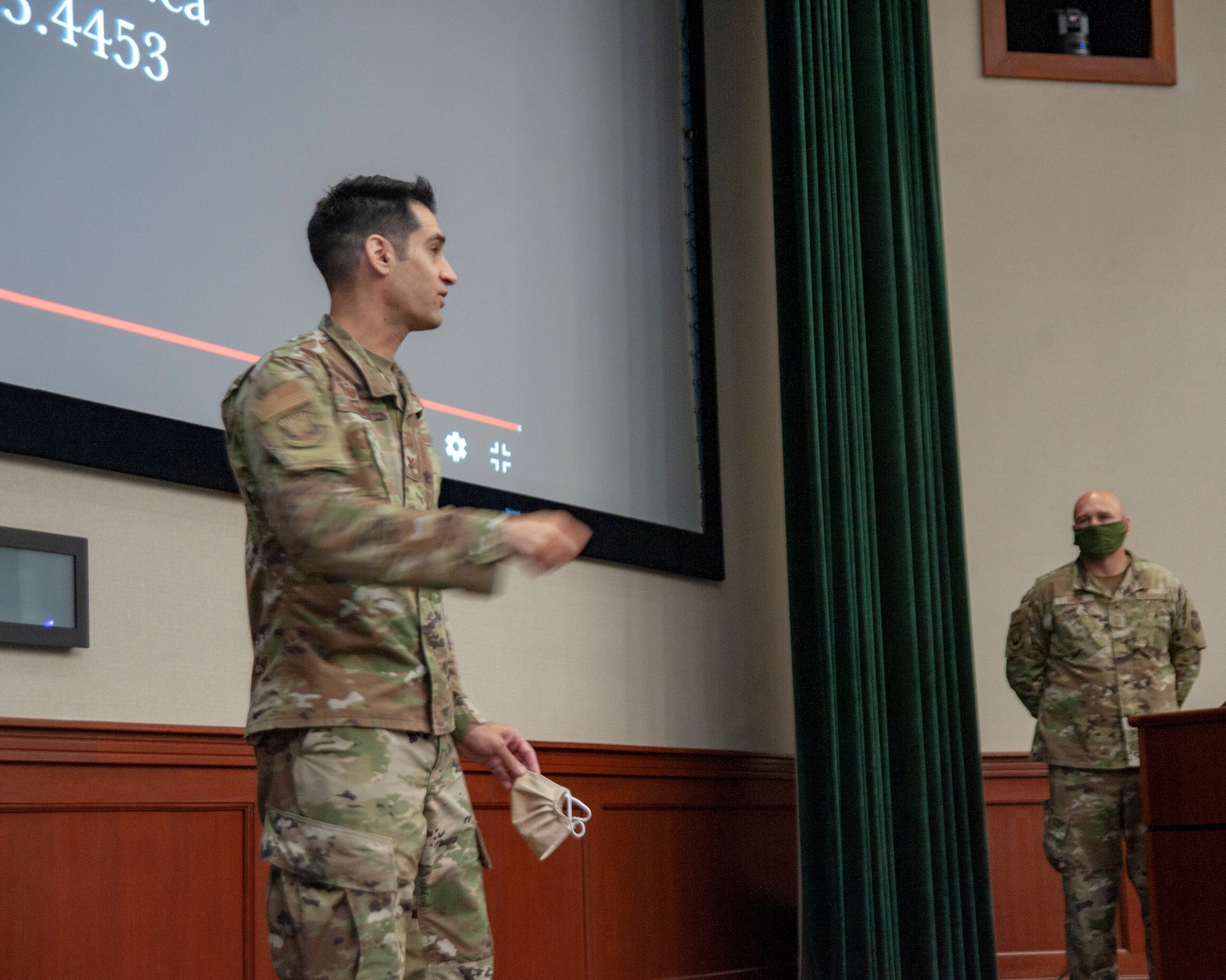 U.S. Air Force Col. Benjamin Robins, the 6th Air Refueling Wing commander, speaks to the 6th ARW leadership team June 1, 2020, at MacDill Air Force Base, Fla.