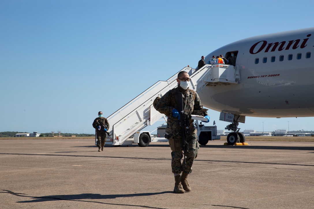 U.S. Marines arrive at RAAF Base Darwin in Darwin, NT, Australia, June 2.