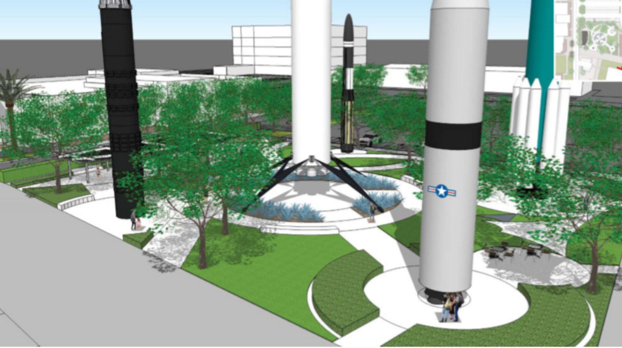 A close-up view of an artist's concept for the proposed Space and Missile Park