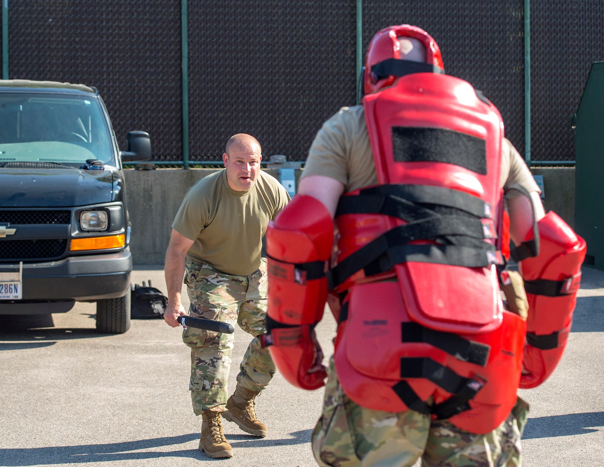 U.S. Air Force Airmen from the 133rd Airlift Wing take part in riot control training taught by the 133rd Security Forces Squadron in support of civil unrest  in St. Paul, Minn., May 31, 2020.