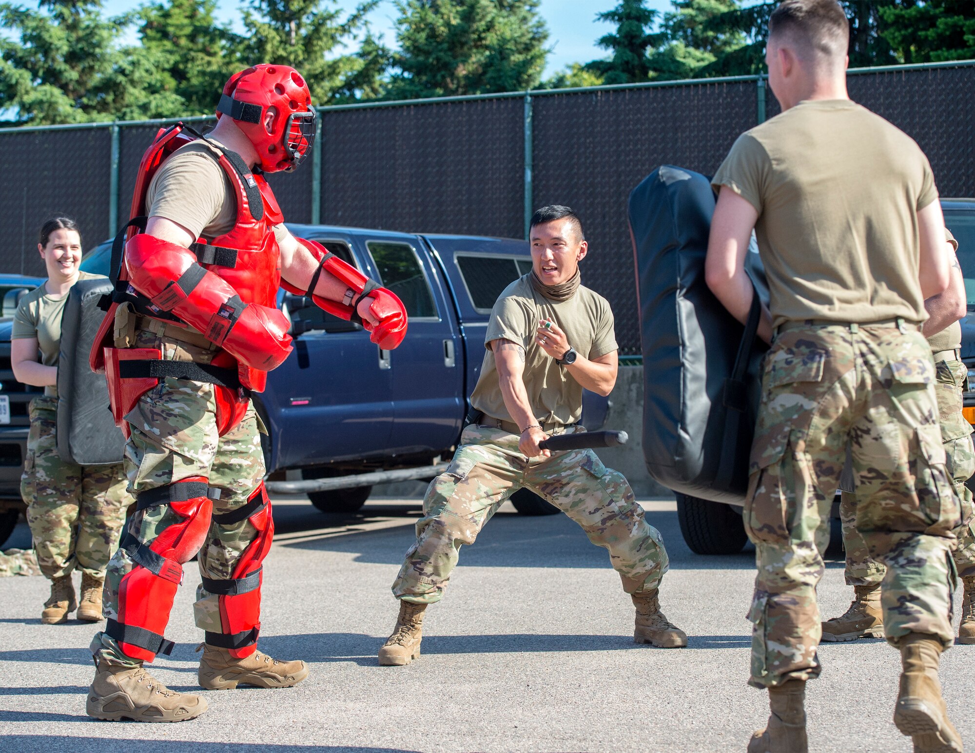 U.S. Air Force Airmen from the 133rd Airlift Wing take part in riot control training taught by the 133rd Security Forces Squadron in support of civil unrest  in St. Paul, Minn., May 31, 2020.