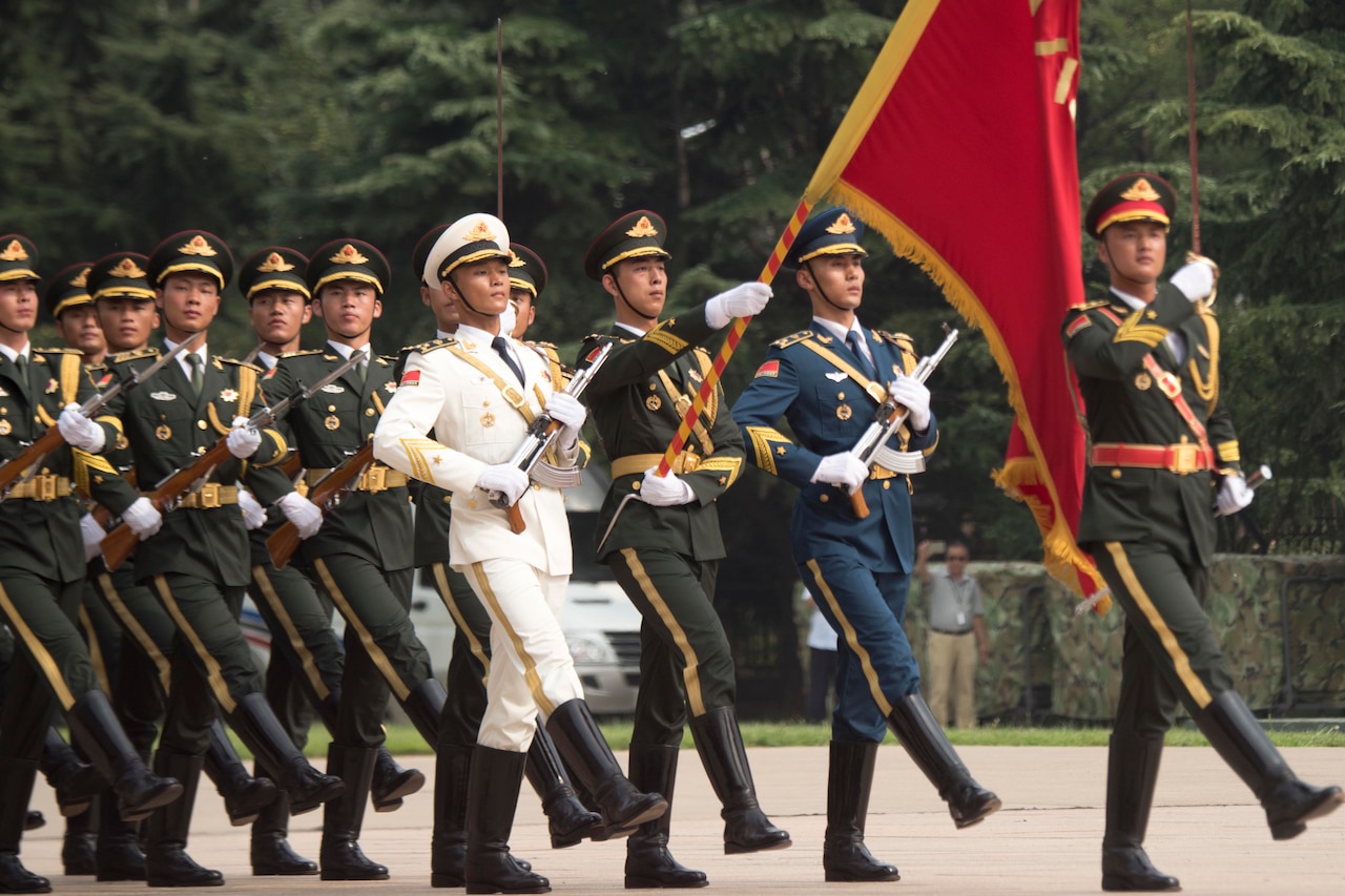 Chinese soldiers marching.