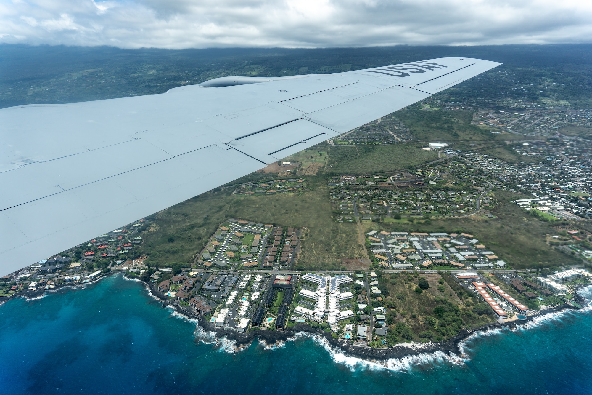 A KC-135 Stratotanker operated by Team Hickam passes over the Hawaiian Islands, May 14, 2020.