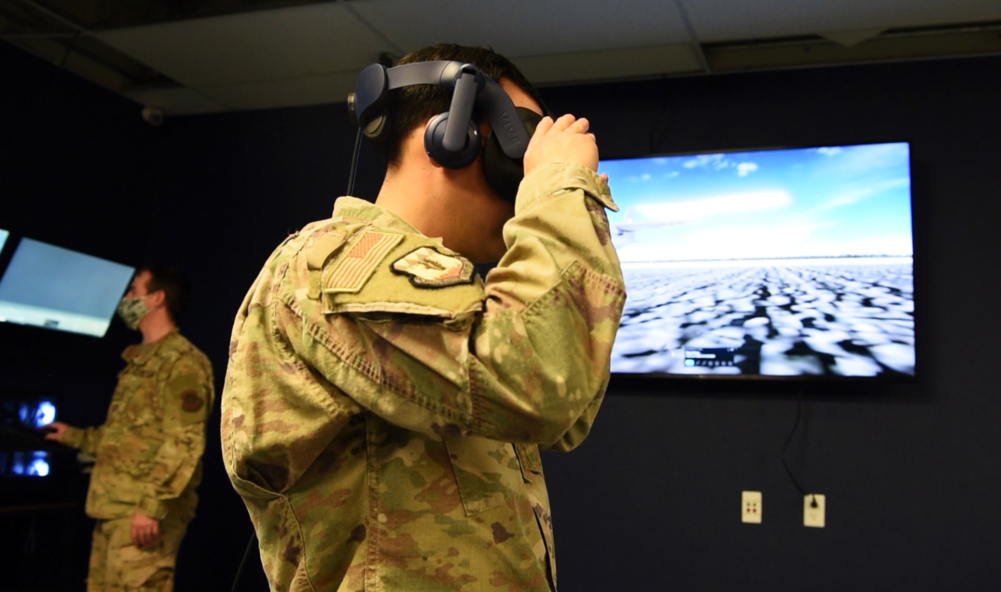 Maintenance instructor uses virtual reality equipment for training