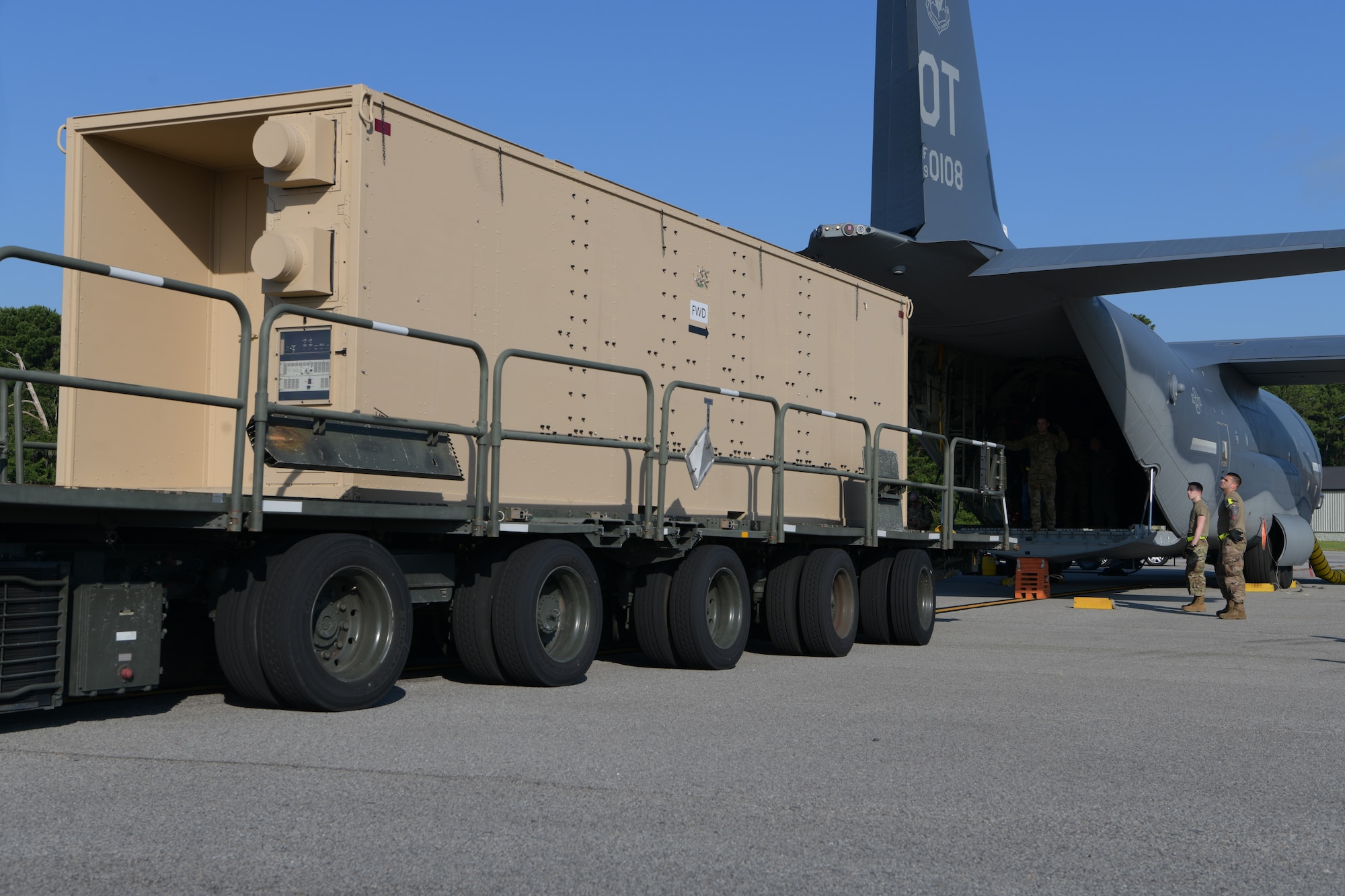 The Negatively Pressurized Conex Lite being loaded on an HC-130J for testing at Joint Base Charleston, S.C. It's the first part of a series of testing to certify the system for operations. (U.S. Air Force photo / Senior Airman Joshua Maund)