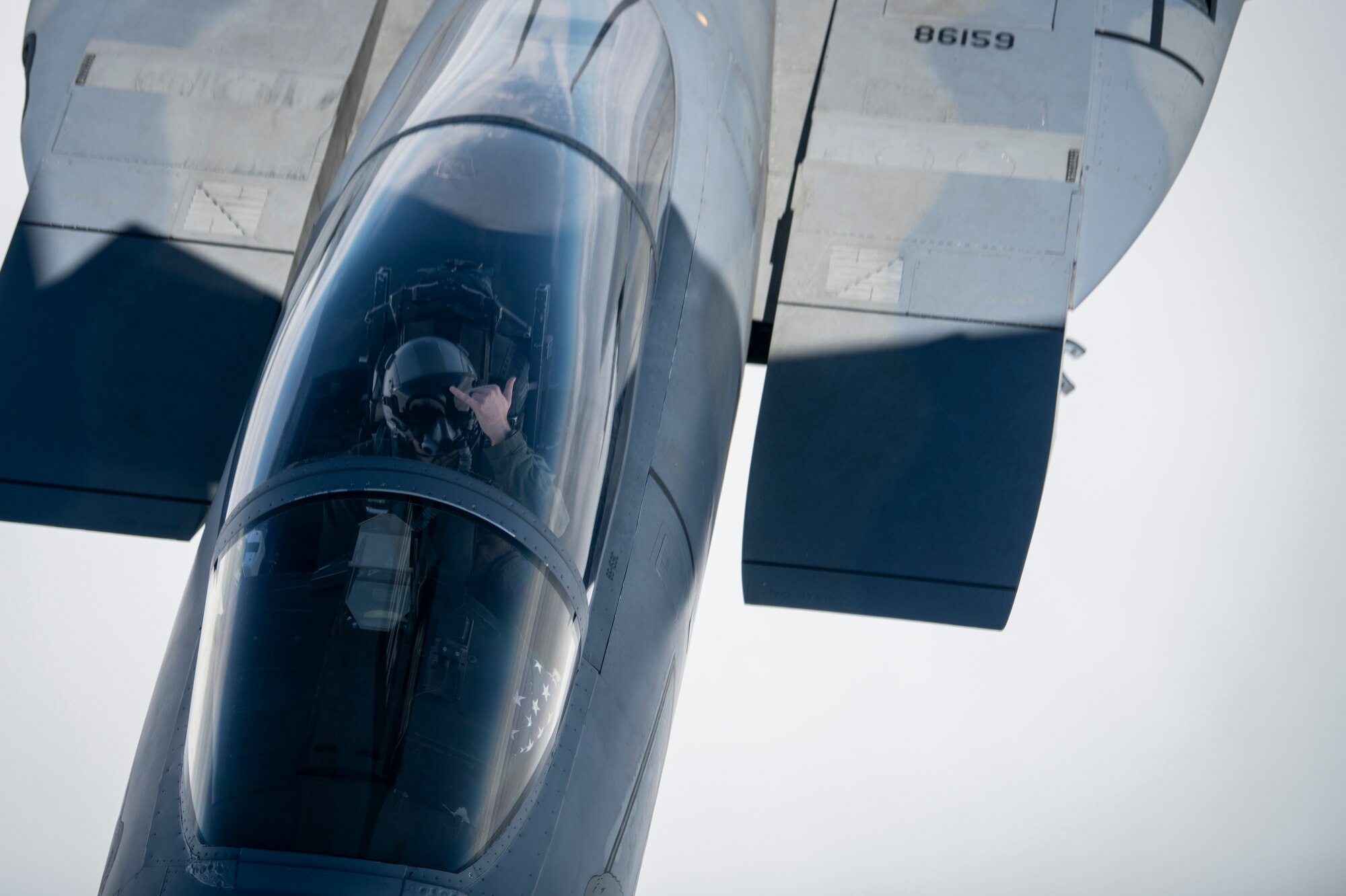 A U.S. Air Force F-15C Eagle assigned to the 48th Fighter Wing, RAF Lakenheath, England, breaks off after receiving fuel from a KC-135 Stratotanker assigned to the 100th Air Refueling Wing, RAF Mildenhall, England, before a formation flight supporting the 76th anniversary commemoration of D-Day off the French coast, June 6, 2020. D-Day remains a historic reminder of how the dedicated resolve of allies with a common purpose and shared vision builds proven partnerships that endure. (U.S. Air Force photo by Tech. Sgt. Emerson Nuñez)
