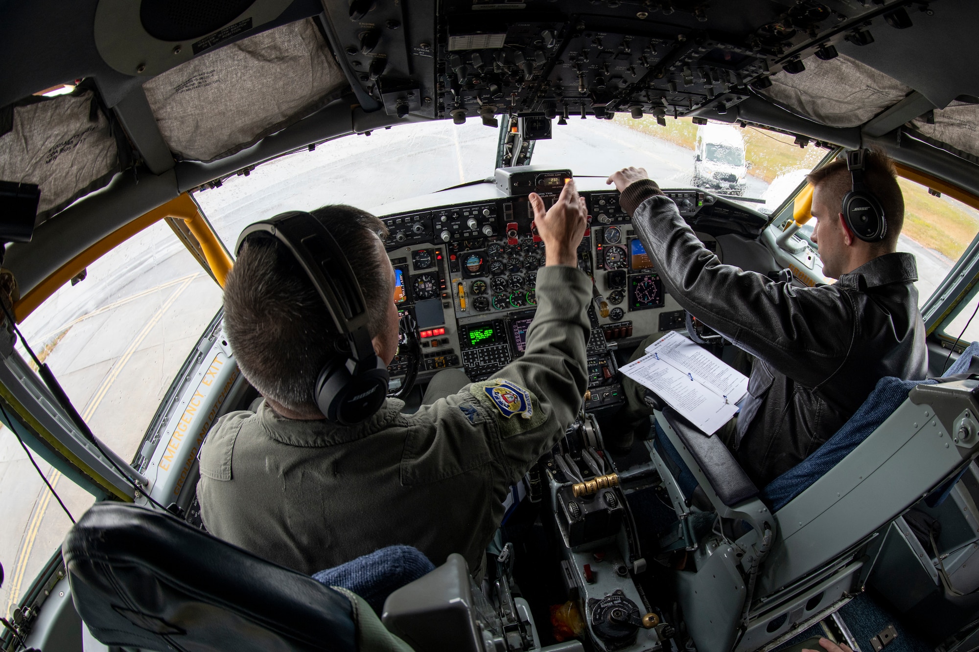 Col. Robert Shelton, 100th Operations Group commander, and Capt. Zachary Overbey, 100th OG executive officer, prep a KC-135 Stratotanker to fly prior to a flight supporting the 76th anniversary commemoration of D-Day at RAF Mildenhall, England, June 6, 2020. D-Day reflects the strength of enduring relationships and proven partnerships. This historic relationship has allowed U.S. forces to remain ready and have the strategic access in Europe to accomplish high-priority missions with our European allies and partners. (U.S. Air Force photo by Tech. Sgt. Emerson Nuñez)
