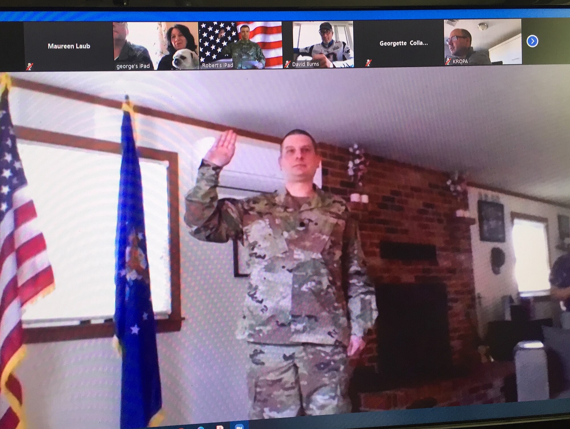 Joseph Dolce, program manager for Cloud One at Hanscom Air Force Base, Mass., is promoted to the rank of lieutenant colonel during a virtual ceremony March 27. On March 31, Dolce read the oath of office for his twin brother Paul, who was promoted to lieutenant colonel March 31. Lt. Col. Paul Dolce currently serves as the commander of the 586 Flight Test Squadron at White Sands Missile Range, N.M.