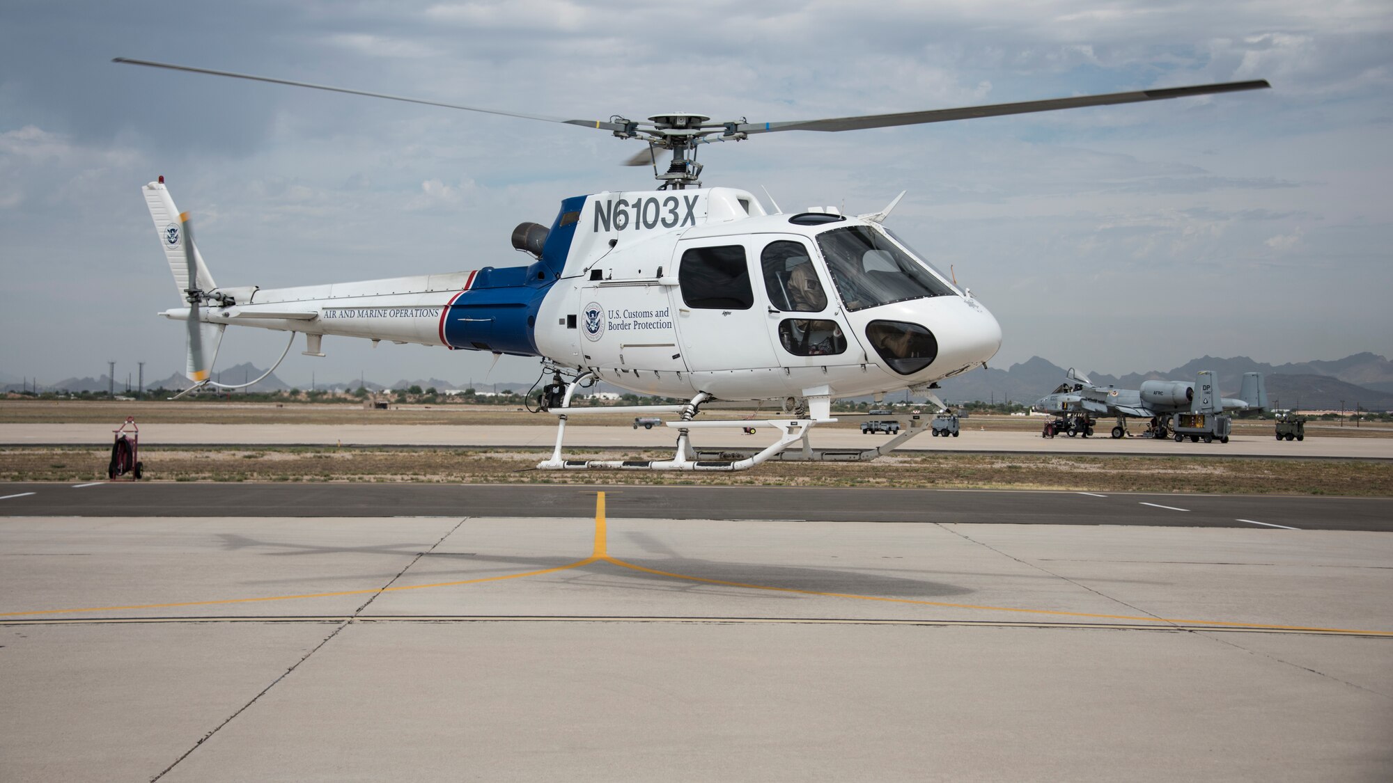 A photo of a CBP helicopter flying