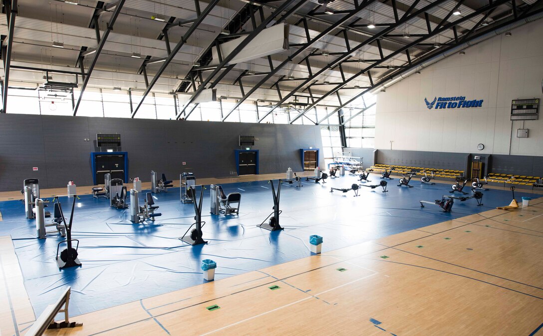 The 786th Force Support Squadron Southside Fitness Center gymnasium has been converted into a bikes and rowers room at Ramstein Air Base, Germany, June 8, 2020.
