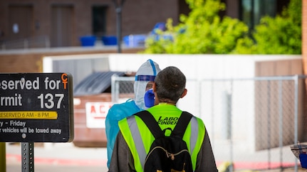 The Utah National Guard’s Mobile Testing Team administered nasopharyngeal swabs, testing Soldiers and Airmen for COVID-19 who had responded to civil unrest in Salt Lake City, June 7, 2020.