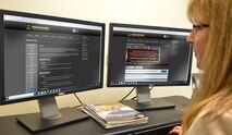 Lira Frye, U.S. Army Space and Missile Defense Command Public Affairs director, accesses online training through the U.S. Army Combined Arms Center website. The COVID-19 pandemic has increased the utilization of digital training methods, as the Army workforce practices safety measures to reduce the spread of the coronavirus. (U.S. Army graphic by Mikayla Mast)