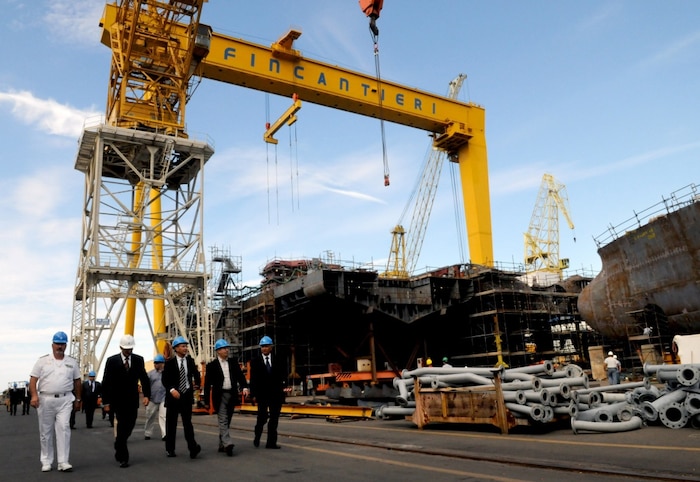 US officials tour the Fincantieri Shipyard in Genoa, Italy, the largest shipyard in Europe.