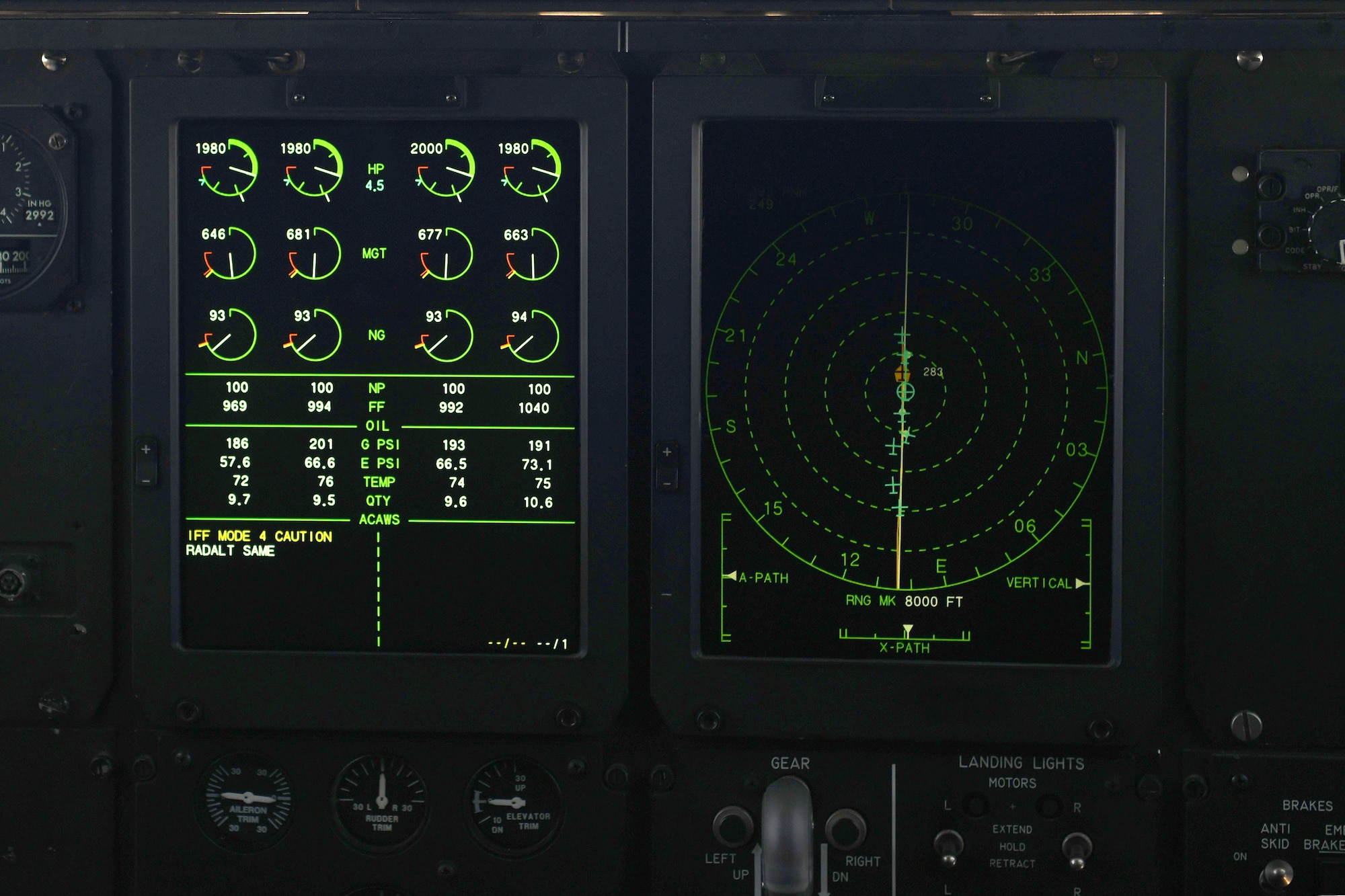 Ten C-130J Super Hercules are shown in formation on a radar during a Joint Forcible Entry exercise at Little Rock Air Force Base, Arkansas, June 6, 2020. Each C-130J within the JFE exercise simulated dropping approximately 70 paratroopers while in the formation.  (U.S. Air Force photo by Senior Airman Kristine M. Gruwell)