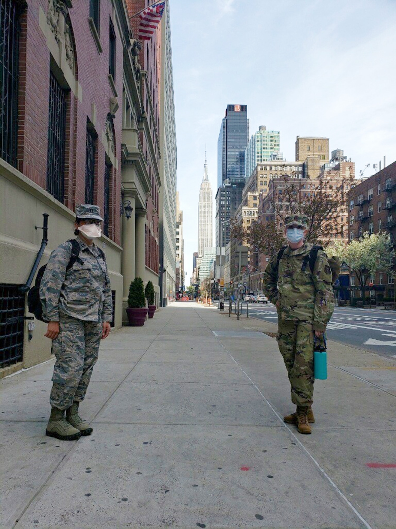 Capt. Andrea Morgan (right), a reservist in the 419th Medical Squadron, poses with a coworker during a deployment to New York City at the height of the city's coronavirus pandemic in April.