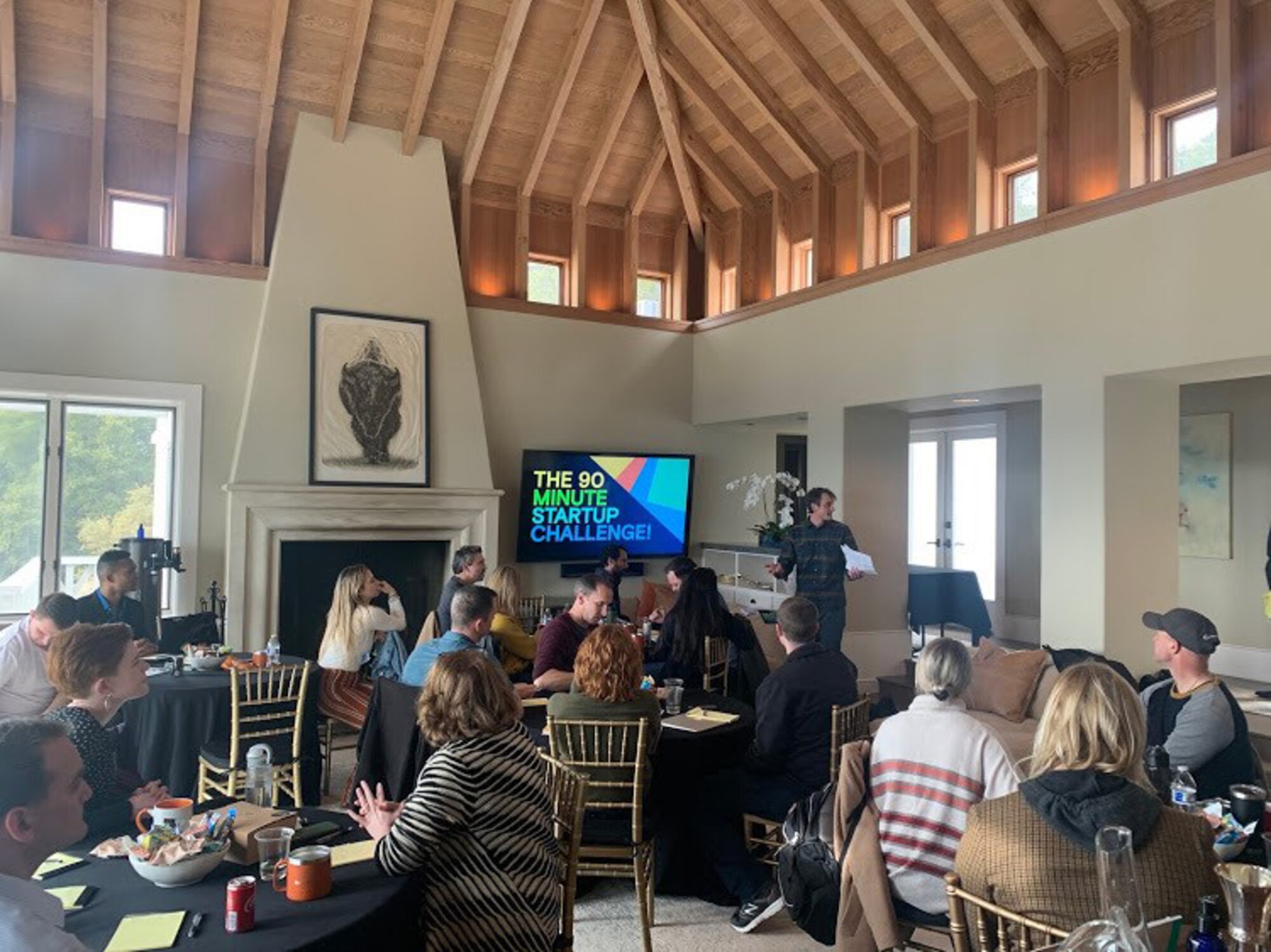 Members of the inaugural Air Force Ventures Fellowship cohort participate in a 90-minute startup challenge event at the Random Acts of Kindness Ranch in Napa Valley, Calif., March 8.