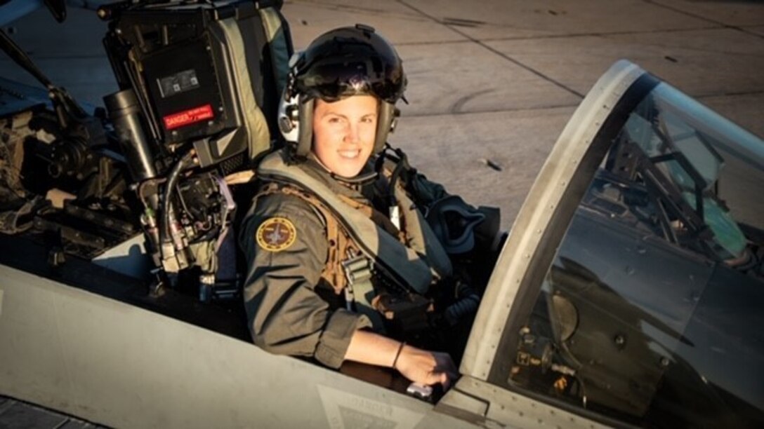 Capt. Meleah Martin smiles from the cockpit of an F/A-18C Hornet at Marine Corps Air Station Miramar, Calif., May 2.