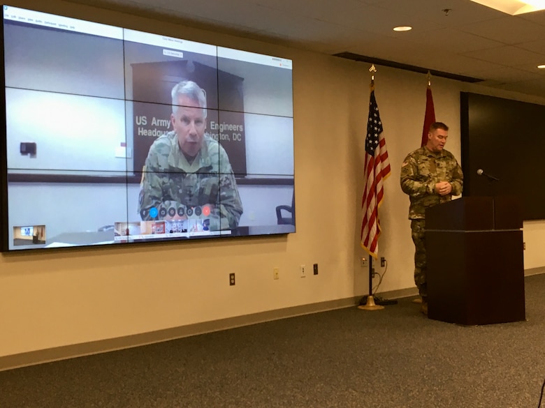 Lt. Gen. Todd Semonite, the 54th Chief of Engineers, holds a virtual town hall meeting for U.S. Army Corps of Engineers employees to encourage them to deploy in support of USACE operations around the U.S. and the world.