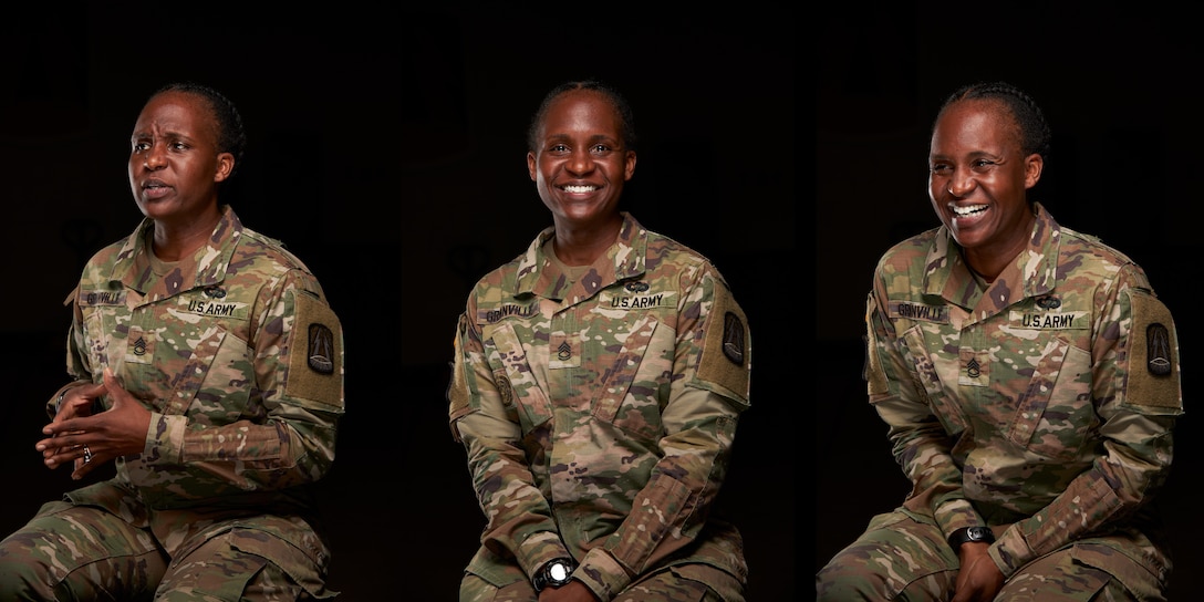 U.S. Army Sgt. 1st Class Carmen Granville, a telecommunications operations chief with the 335th Signal Command (Theater), poses for a portrait at East Point, Georgia, May 28, 2020.