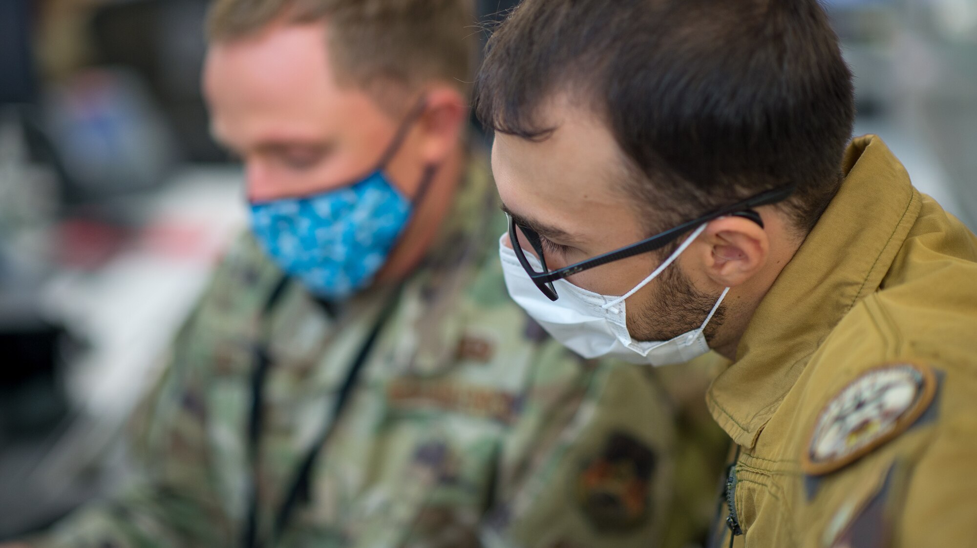 U.S. Air Force 2nd Lt. Kyle Hefner and French Naval Lt. j.g, Octave, targeeteers assigned to the Coalition Intelligence Fusion Cell, 609th Air Operations Center, U.S. Air Forces Central Command, Al Udeid Air Base, Qatar, collaborate daily to provide intelligence support. Targeeters are specially trained to analyze a target and develop solutions to support the commander’s objectives