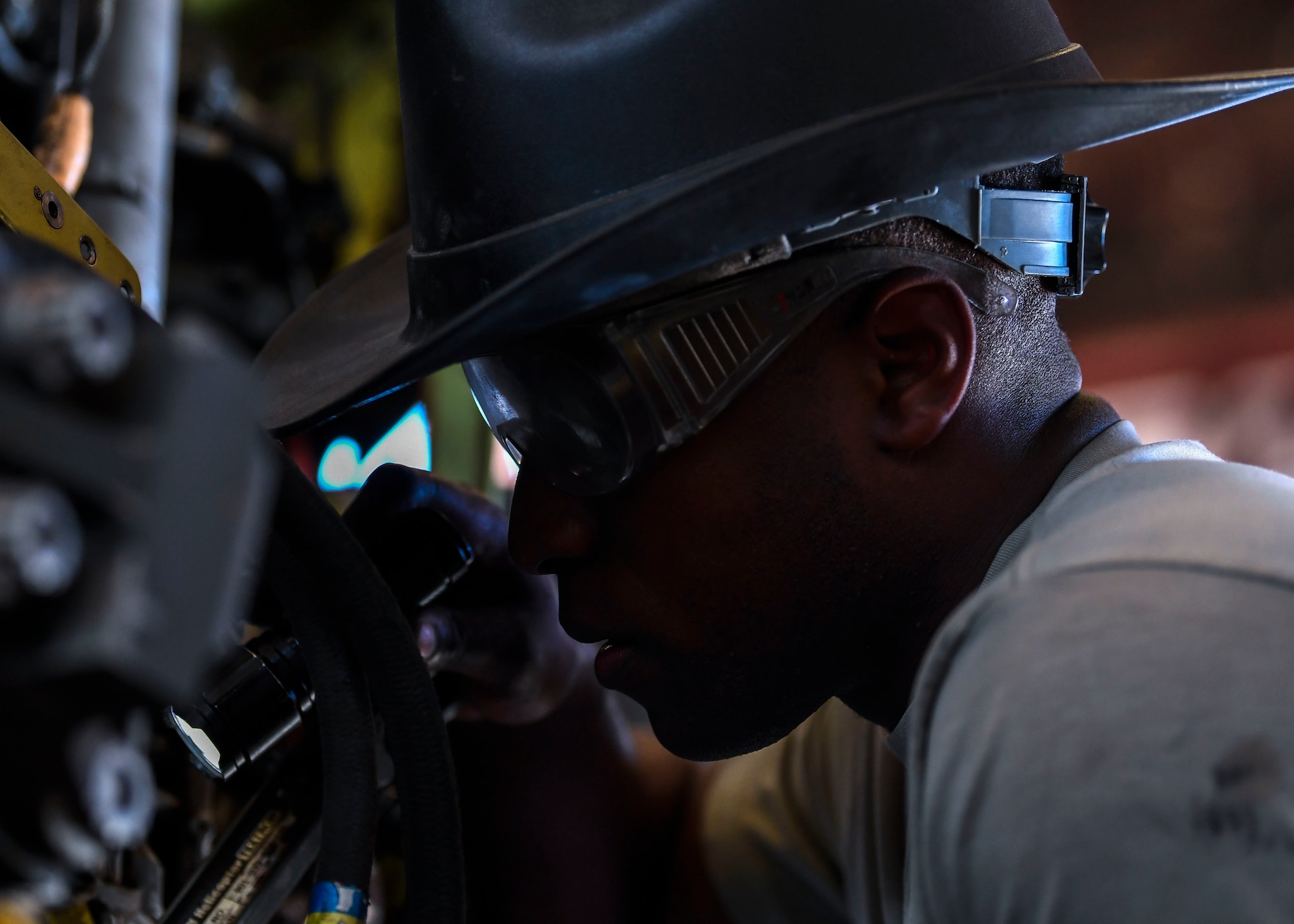 An Airman works on an aircraft.