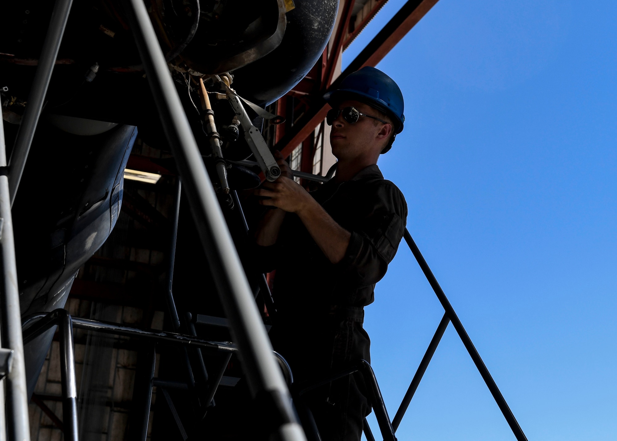 An Airman works on an aircraft.