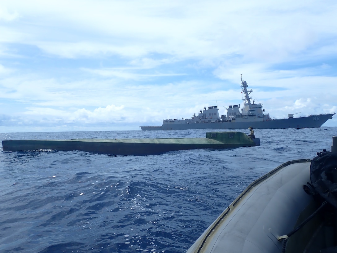 USS Preble interdicts a semi-submersible vessel in the Eastern Pacific Ocean.